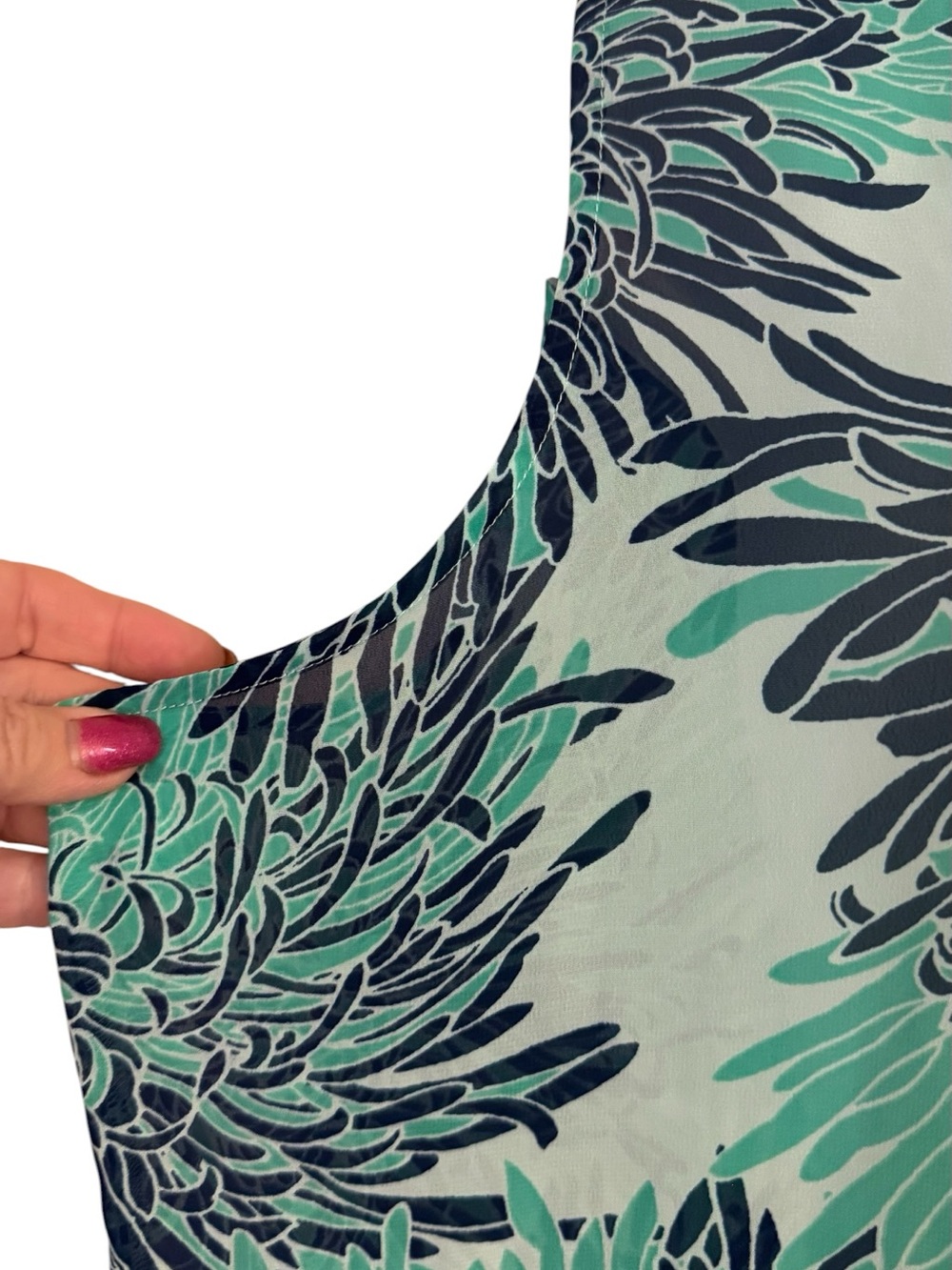 Liz Claiborne Mint & Navy Floral Sleeveless Button-Up Blouse XLARGE #P - Picture 4 of 7